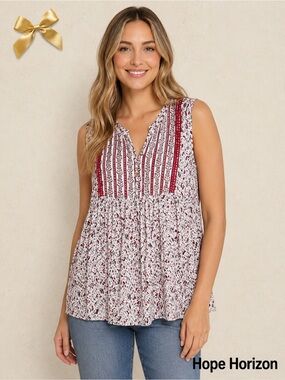 Hope Horizon Floral Sleeveless Boho Top Large